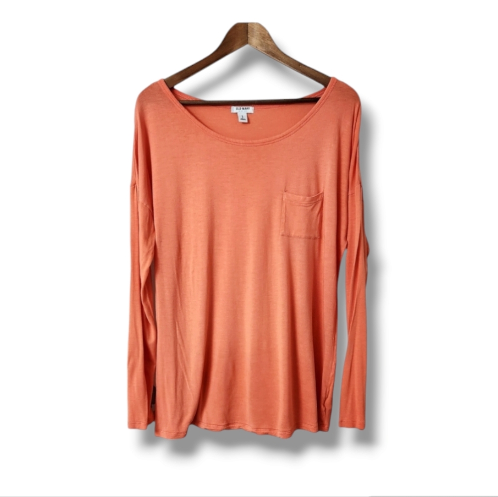 Old Navy Soft Orange Long Sleeve Pocket Tee | Large